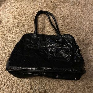Black Shiny Pleated Tote
